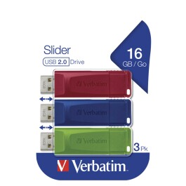 USB 2.0 Stick Verbatim 16GB Slider rot-blau-grün Multipack 3er-Pack