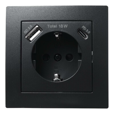 Schutzkontakt-Steckdose McPower Flair 1x USB-C 18W PD 1x USB-A matt schwarz