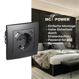 Schutzkontakt-Steckdose McPower Flair 1x USB-C 18W PD 1x USB-A matt schwarz