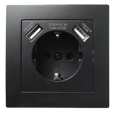 Schutzkontakt-Steckdose mit 2x USB McPower Flair,250V 5V/2,1A,UP,matt schwarz