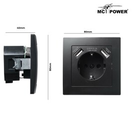 Schutzkontakt-Steckdose mit 2x USB McPower Flair,250V 5V/2,1A,UP,matt schwarz