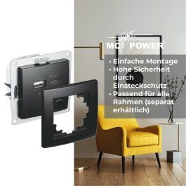 USB-Ladedose McPower Flair 2-fach 3,4A matt schwarz
