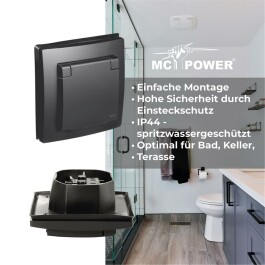 Schutzkontakt-Steckdose McPower Flair 250V~/16A UP IP44 matt schwarz