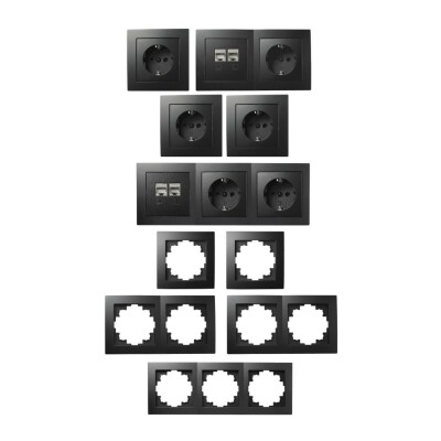Schalter und Steckdosen Set McPower Flair Arbeitszimmer matt schwarz 16-tlg.