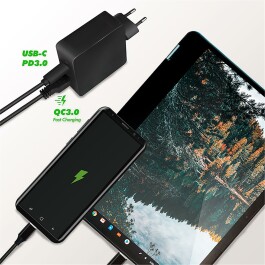 USB Ladegerät 230V Netzteil 1xUSB-A 1xUSB-C 18W max 3A/5V 2A/9V,1,5A/12V