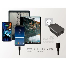 USB Ladegerät 230V Netzteil 3xUSB-A 5V/3A,1xUSB-C 5V/2,4A 27W,