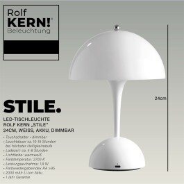 LED-Tischleuchte ROLF KERN „Stil“ 24cm weiß Akku dimmbar