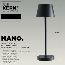 LED-Tischleuchte ROLF KERN „Club Nano“ 21cm schwarz Akku dimmbar