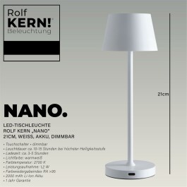 LED-Tischleuchte ROLF KERN „Club Nano“ 21cm weiß Akku dimmbar