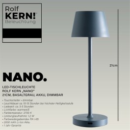 LED-Tischleuchte ROLF KERN „Club Nano“ 21cm Basaltgrau Akku dimmbar