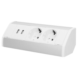 Steckdosenblock Aufbau silber-weiß 2fach 2 USB 2,1A...