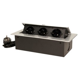 Tisch-Einbausteckdose 3fach silber-schwarz 2500W 1,5m...