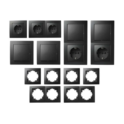 Schalter und Steckdosen Set McPower Flair Standard matt schwarz 20-teilig
