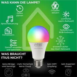 LED-Glühbirne ITIUS E27 900lm RGB + CCT matter...