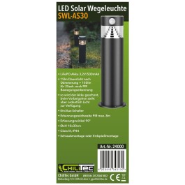 LED Solar Wegeleuchte SWL-AS30 IP44 warmweiß 3000K PIR Sensor 30cm