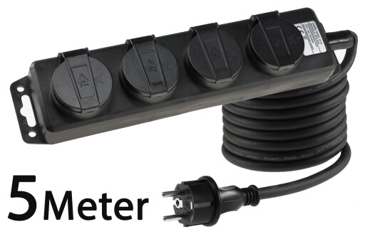 Gartensteckdosenleiste für Außen 4-fach IP44 H07RN-F 3G1,5mm² Zuleitung 5m