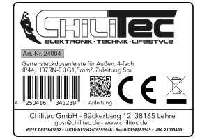 Gartensteckdosenleiste für Außen 4-fach IP44 H07RN-F 3G1,5mm² Zuleitung 5m