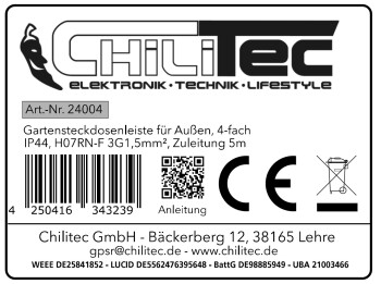 Gartensteckdosenleiste für Außen 4-fach IP44 H07RN-F 3G1,5mm² Zuleitung 5m