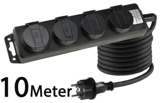 Gartensteckdosenleiste für Außen 4-fach IP44 H07RN-F 3G1,5mm² Zuleitung 10m