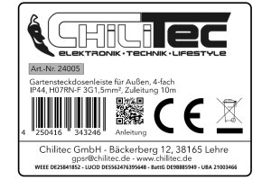 Gartensteckdosenleiste für Außen 4-fach IP44 H07RN-F 3G1,5mm² Zuleitung 10m