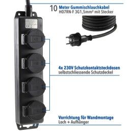 Gartensteckdosenleiste für Außen 4-fach IP44 H07RN-F 3G1,5mm² Zuleitung 10m