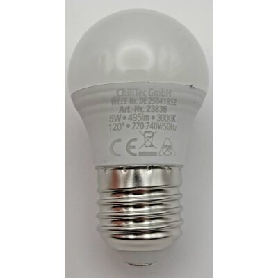 LED Tropfenlampe E27  promo warmweiß 120° 230V 5W 495lm 3000k