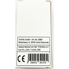 Stecker-Netzteil mit USB CTN-0522 A-C 20W 5,0V/3,0A 9,0V/2,0A 12,0V/1,67A=