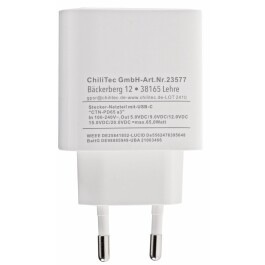 Stecker-Netzteil mit USB-C CTN-PD65 a3 In 100-240V~ Out 5,0V/9,0V/12,0V= 65W