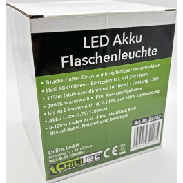 LED Akku Flaschenleuchte warmweiß USB-C ØxH 10x12cm