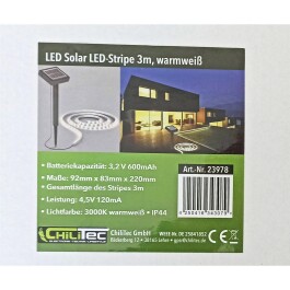 LED Solar LED-Stripe 3m warmweiß 3000K IP44 Dämmerungssensor