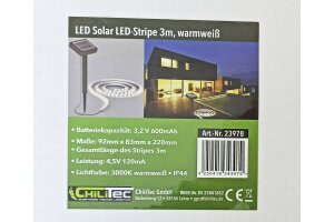 LED Solar LED-Stripe 3m warmweiß 3000K IP44 Dämmerungssensor