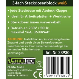 3-fach Steckdosenblock weiß 250V~/ 16A Aufbaumontage mit Klappen