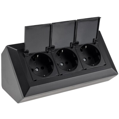 3-fach Steckdosenblock schwarz 250V~/ 16A Aufbaumontage mit Klappen