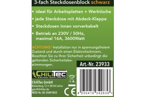 3-fach Steckdosenblock schwarz 250V~/ 16A Aufbaumontage mit Klappen