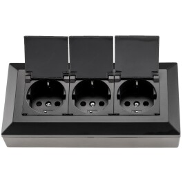 3-fach Steckdosenblock schwarz 250V~/ 16A Aufbaumontage mit Klappen