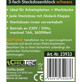 3-fach Steckdosenblock schwarz 250V~/ 16A Aufbaumontage mit Klappen