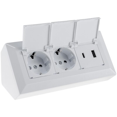 2-fach Steckdosenblock USB-A+C weiß 250V~/ 16A USB 3,1A PD mit Klappen