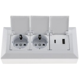 2-fach Steckdosenblock USB-A+C weiß 250V~/ 16A USB 3,1A PD mit Klappen