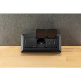 2-fach Steckdosenblock USB-A+C schwarz 250V~/ 16A USB 3,1A PD mit Klappen