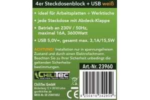 4-fach Steckdosenblock USB-A+C weiß 250V~/ 16A USB 3,1A PD mit Klappen