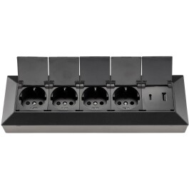 4-fach Steckdosenblock USB-A+C schwarz 250V~/ 16A USB 3,1A PD mit Klappen