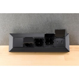 4-fach Steckdosenblock USB-A+C schwarz 250V~/ 16A USB 3,1A PD mit Klappen