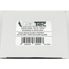 Stecker-Netzteil mit USB-C CTN-PD65 In 100-240V~ Out 5,0V/9,0V/12,0V= 65W