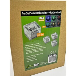 Solar Dekosteine IP65 4er Set mit Dämmerungssensor RGB