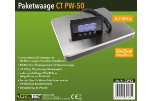 Paketwaage / Versandwaage CT PW-50 0,1-50kg ±10g 30x25cm Edelstahl-Platte