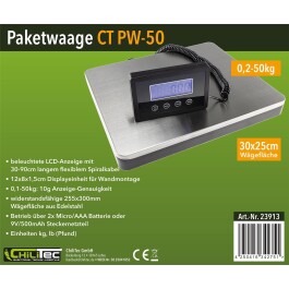 Paketwaage / Versandwaage CT PW-50 0,1-50kg ±10g 30x25cm Edelstahl-Platte