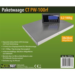 Paketwaage / Versandwaage CT PW-100rf 0,1-100kg ±10g,38x30cm Edelstahl Platte