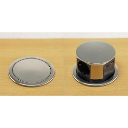 Schreibtisch-Einbausteckdose 3x +USB A+C versenkbar Edelstahl-Ausführung rund