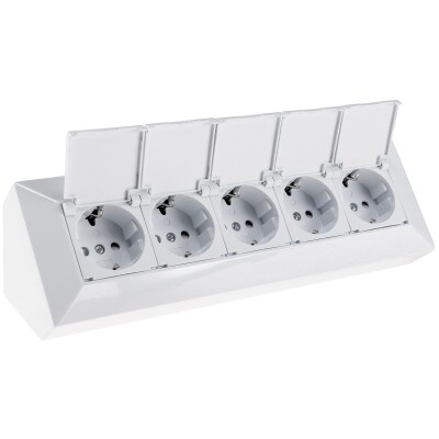 5-fach Steckdosenblock weiß 250V~/ 16A Aufbaumontage mit Klappen