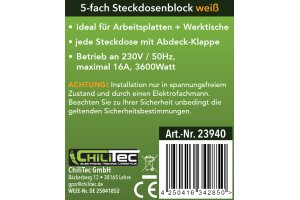 5-fach Steckdosenblock weiß 250V~/ 16A Aufbaumontage mit Klappen